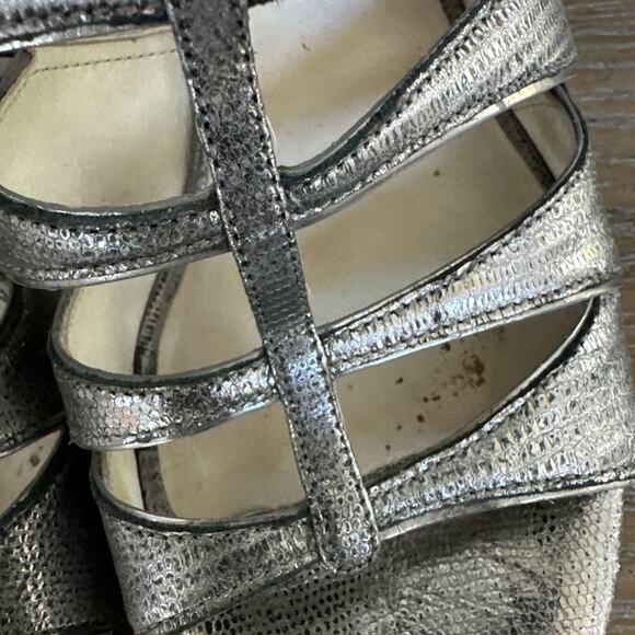 Michael Kors MK Silver Gladiator Metallic High Heels Size 9.5 M Cage Stiletto - Picture 5 of 12